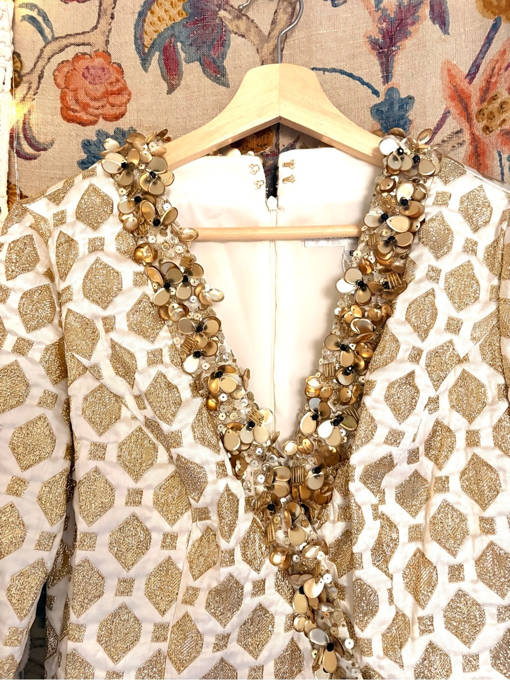 Trina Turk White Dress with Gold Sequin Trim - Picture 3 of 6